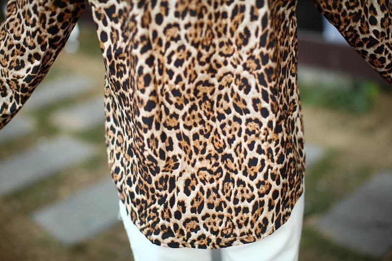 New Women Leopard Chiffon Shirt Long Sleeved Shirt Stripe Loose