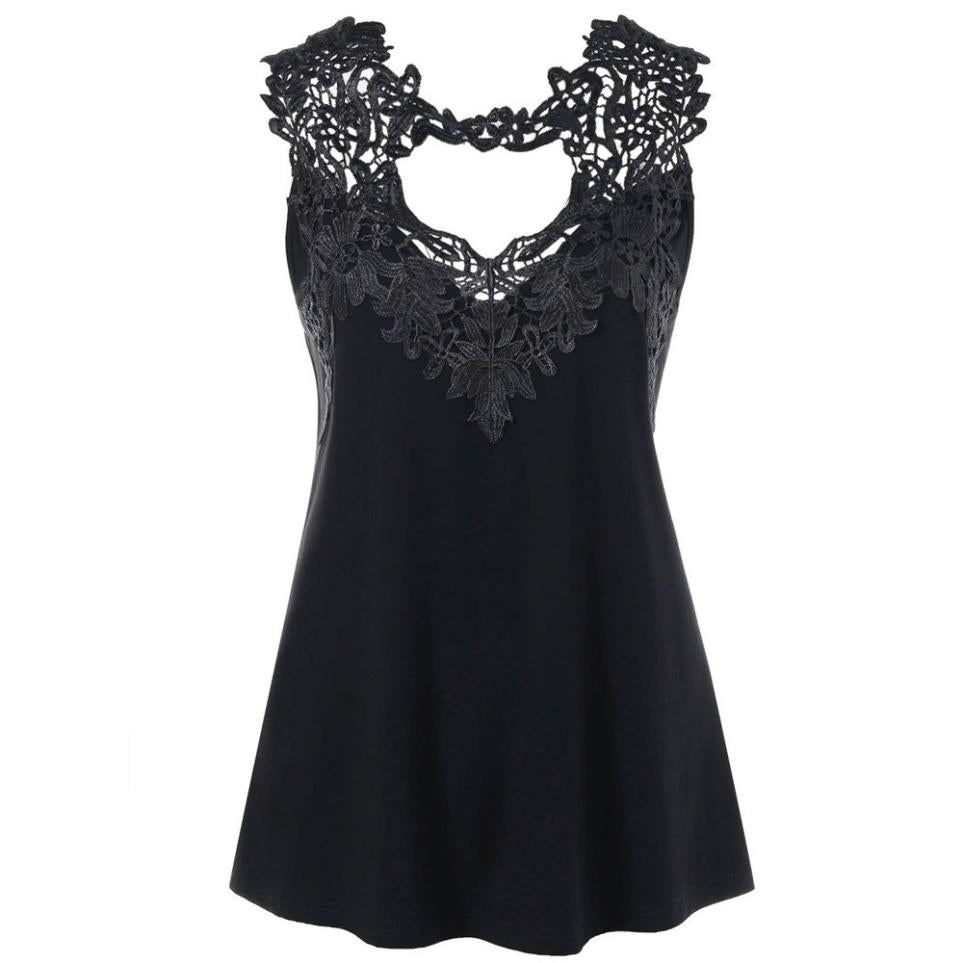 Lace Crochet Applique Tank Top casual O-Neck Sleeveless sexy