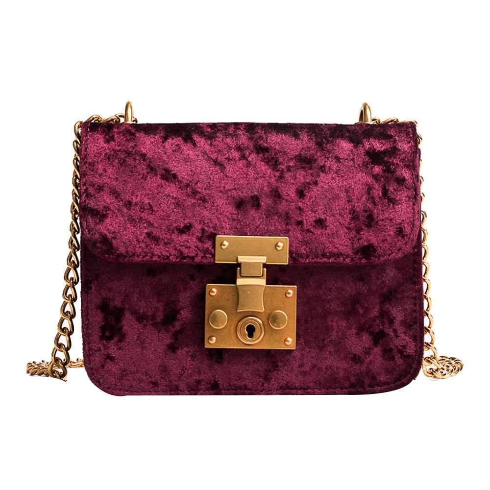 Elegant Women Shoulder Bags Retro Gold Velvet Messenger