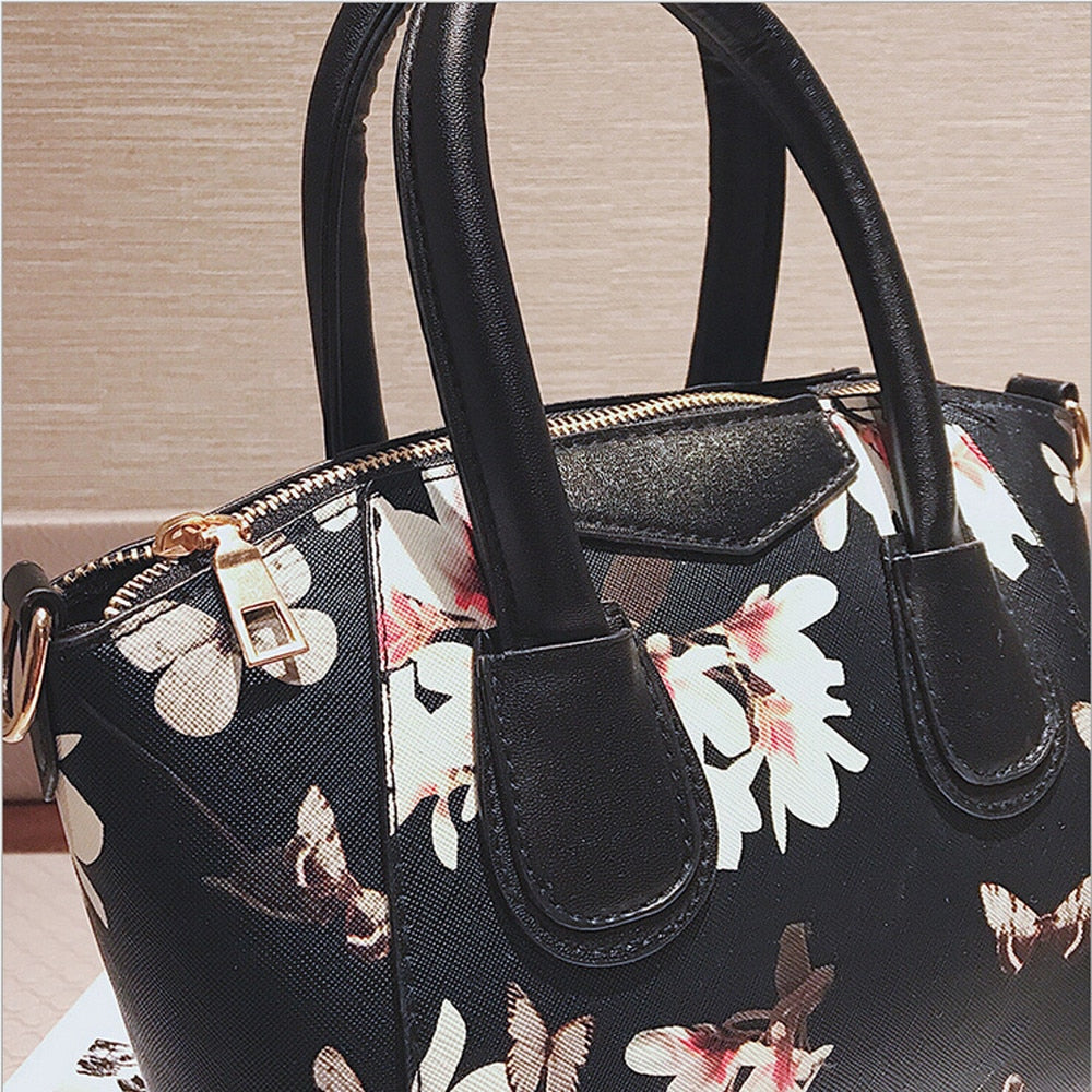 Women Small Satchel Bag Flower Butterfly Printed Shoulder