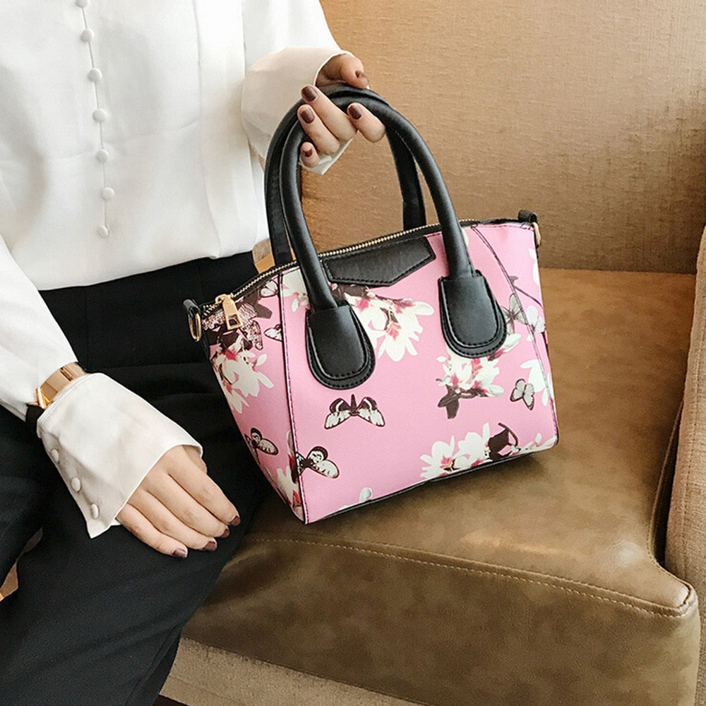 Women Small Satchel Bag Flower Butterfly Printed Shoulder