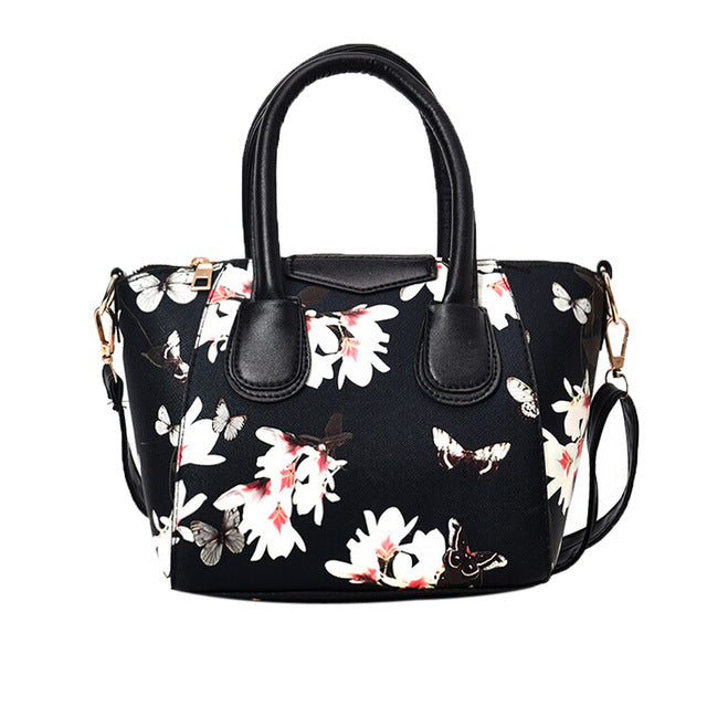 Women Small Satchel Bag Flower Butterfly Printed Shoulder