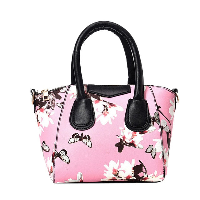 Women Small Satchel Bag Flower Butterfly Printed Shoulder