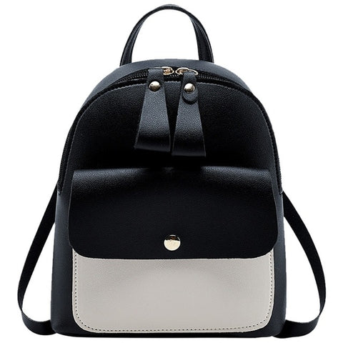 Fashion Women Pu Leather Backpacks Patchwork Zipper