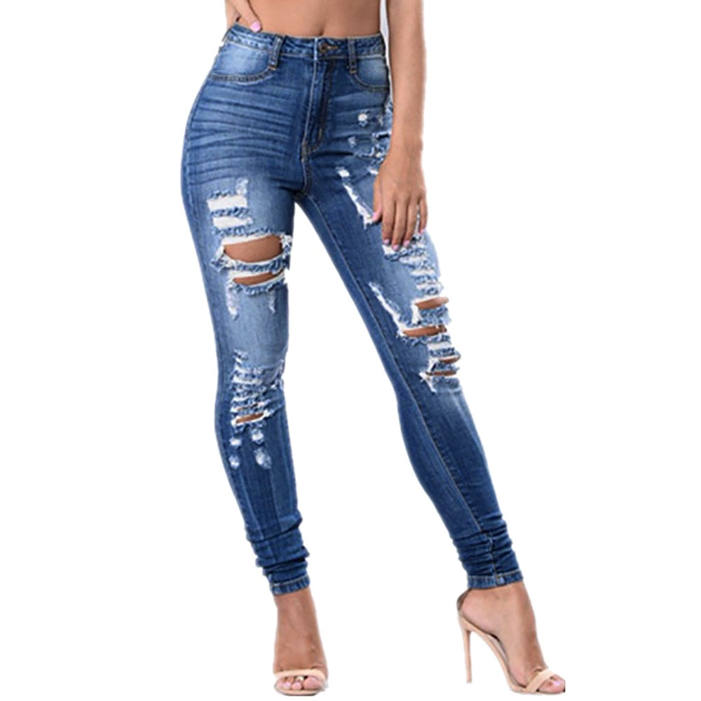 High Waist Ripped Jeans Of Women Spring Pants