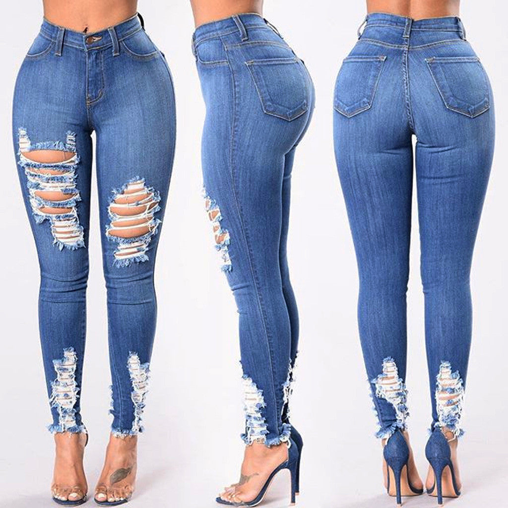 High Waist Ripped Jeans Of Women Spring Pants