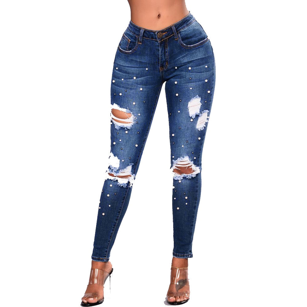 High Waist Ripped Jeans Of Women Spring Pants Capris Fashion