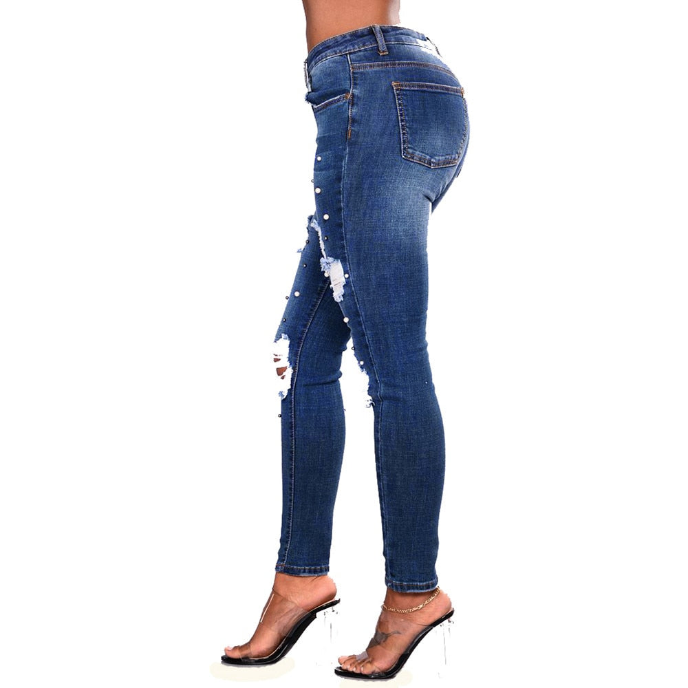 High Waist Ripped Jeans Of Women Spring Pants Capris Fashion