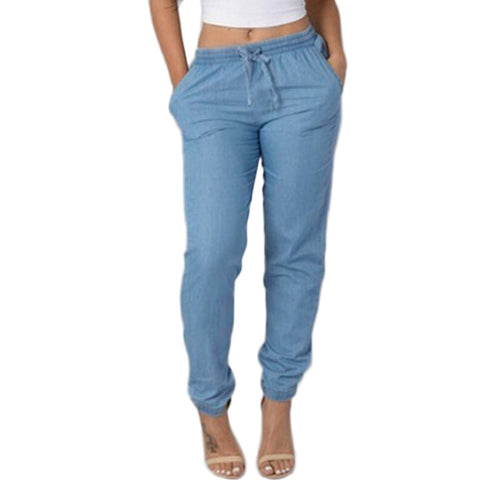 High Waist Jeans Of Women Spring Pants Capris Womens Elastic Waist Casual