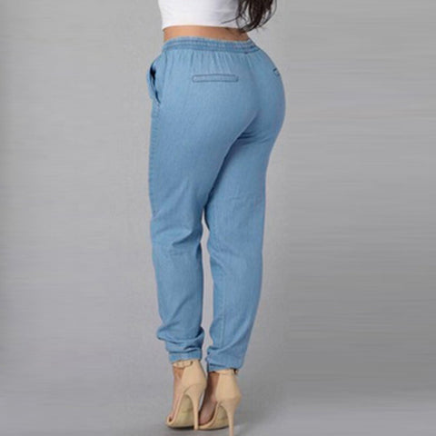 High Waist Jeans Of Women Spring Pants Capris Womens Elastic Waist Casual