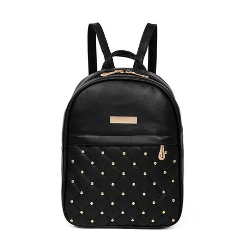 Fashion Women Zipper Pocket Bee Pearl Rivet Backpacks