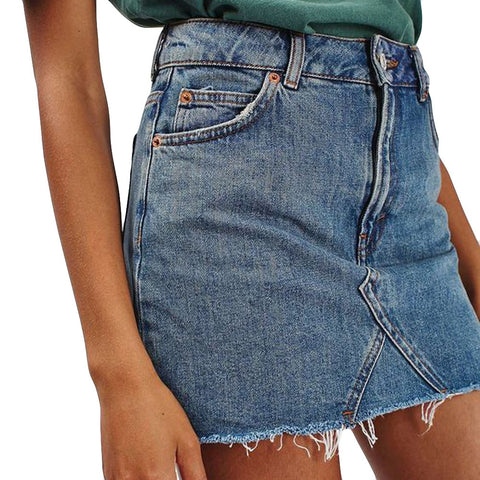 Spring Denim Skirt Of Women High Waist Casual Distressed