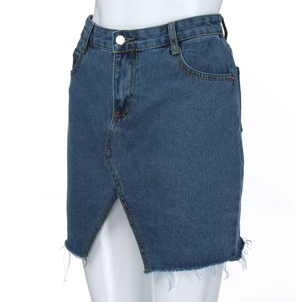 Spring Skirt Of Women High Waist Casual Denim Distressed Bodycon Short Jean