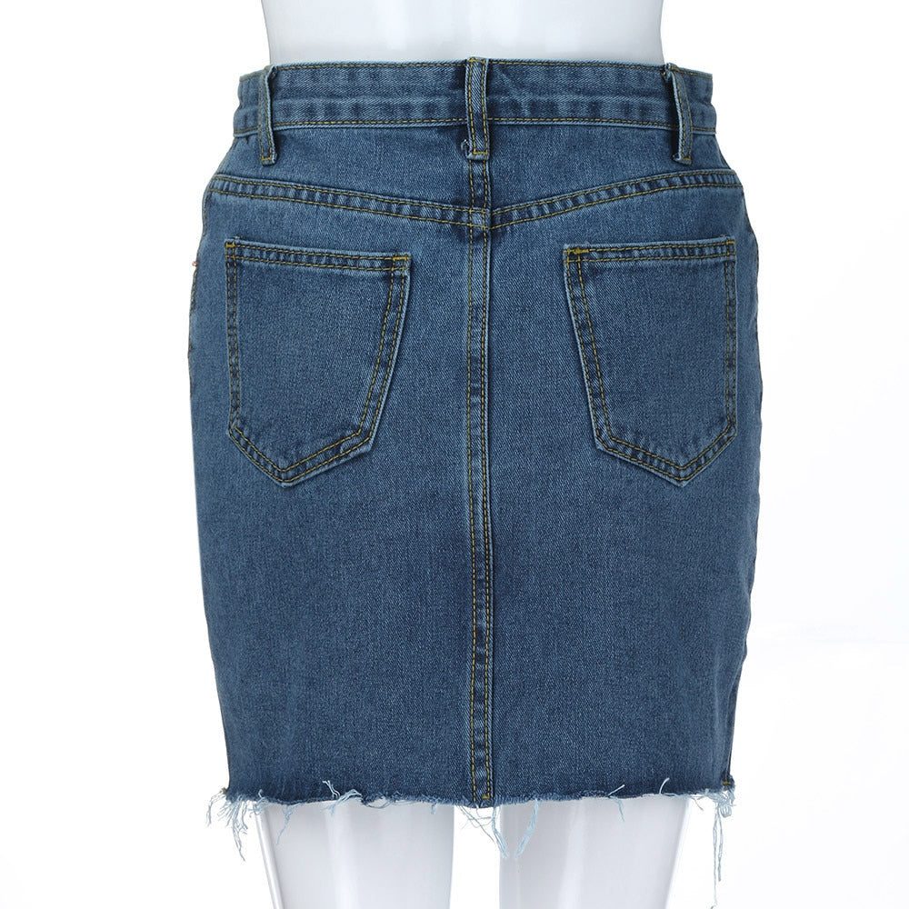 Spring Skirt Of Women High Waist Casual Denim Distressed Bodycon Short Jean