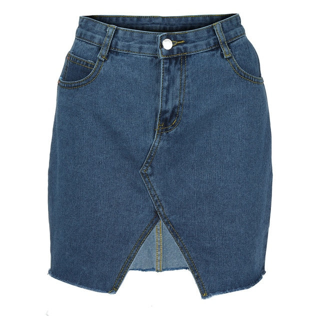 Spring Skirt Of Women High Waist Casual Denim Distressed Bodycon Short Jean