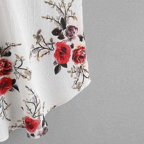 Women Boho Floral Print Top Double V Neck Sleeveless