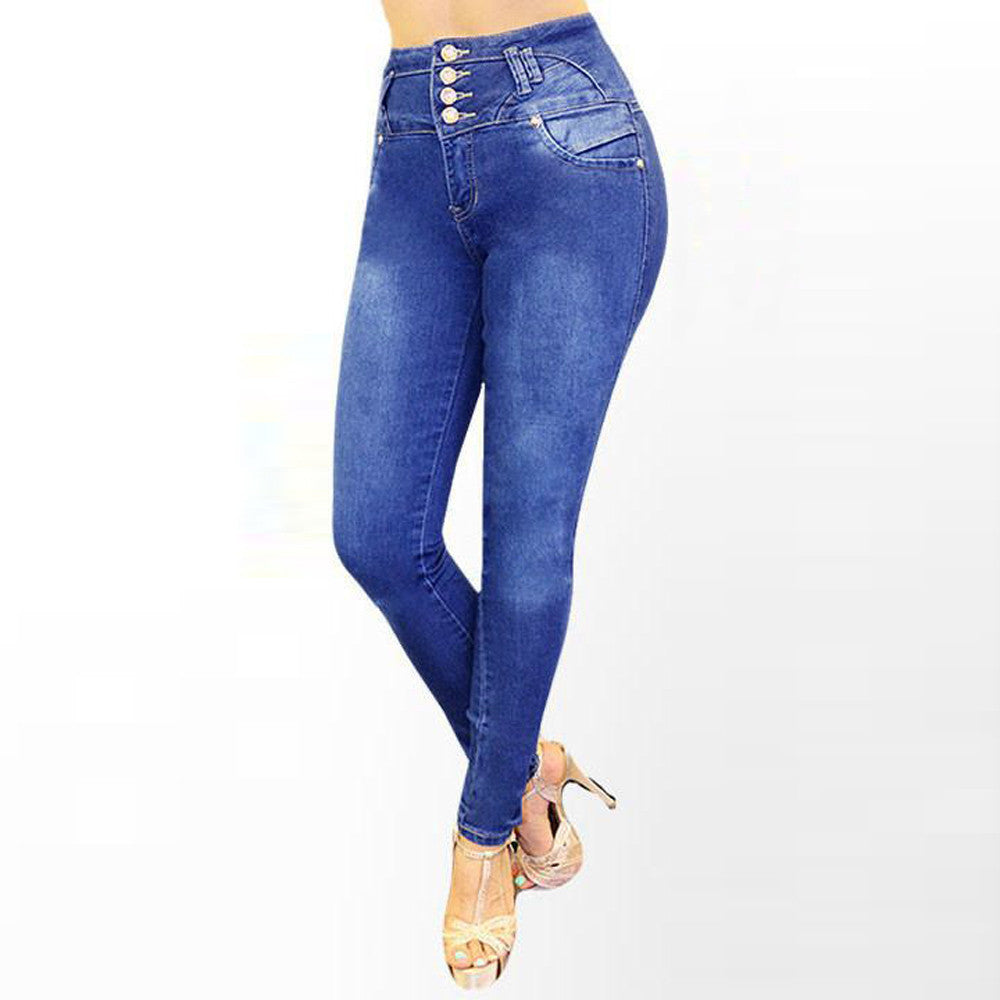 High Waist Ripped Jeans Of Women Spring Pants Capris Skinny Stretch Slim Calf Length Jeans