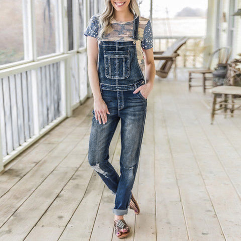 High Waist Ripped Jeans Of Women Spring Pants Capris Casual Denim Hole Straps