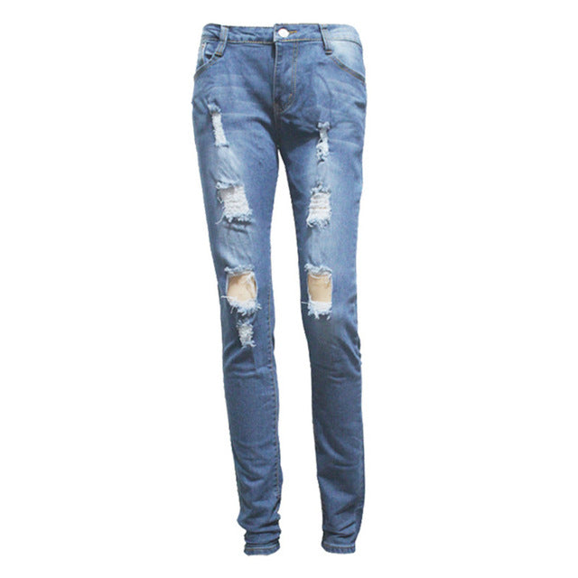 High Waist Jeans Of Women Spring Pants Capris Sexy Hole Pencil