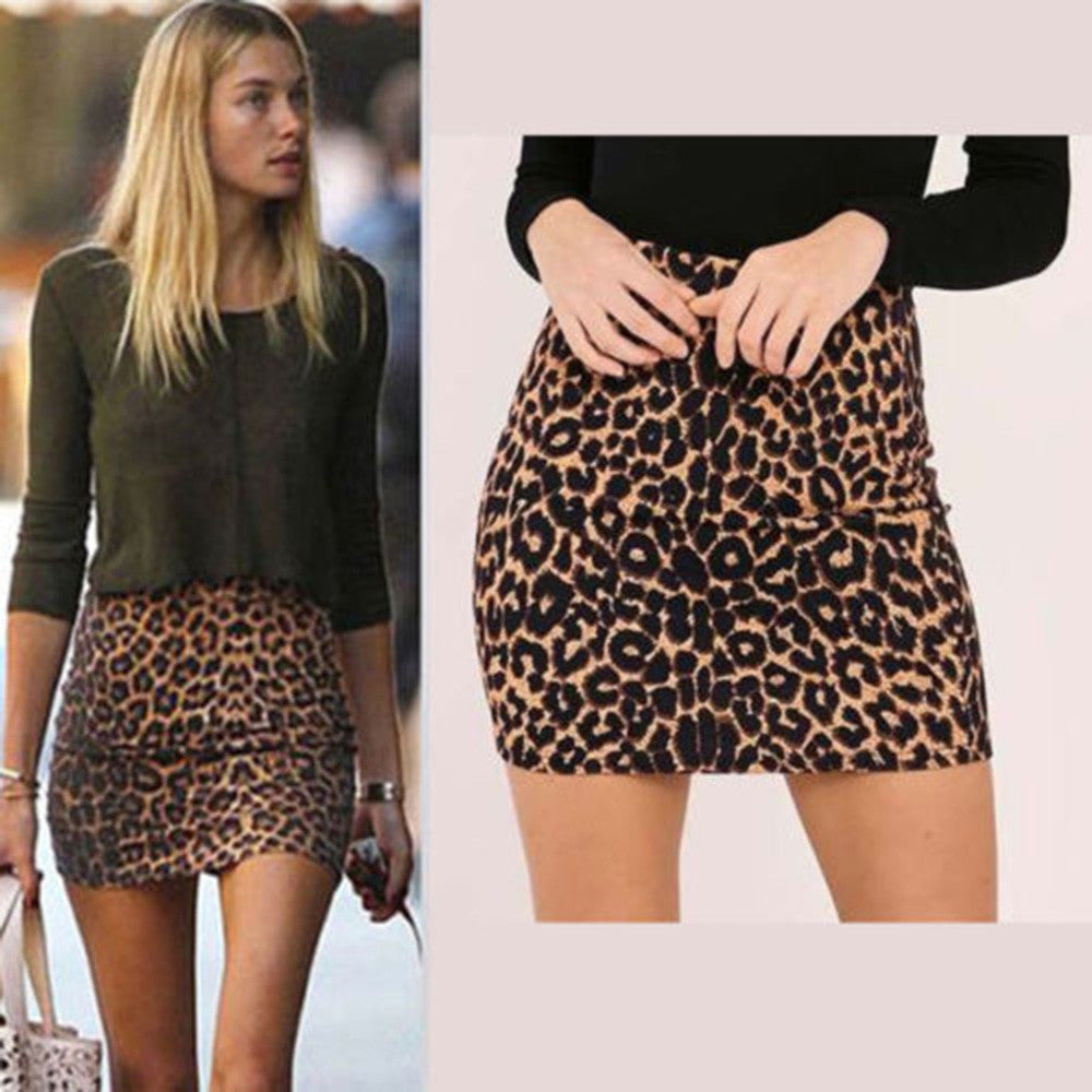 Spring Leopard Skirt Of Women Printed High Waist Sexy Pencil Bodycon Hip