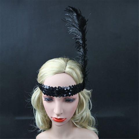 Headpiece Black Feather Flapper Headband Great Gatsby