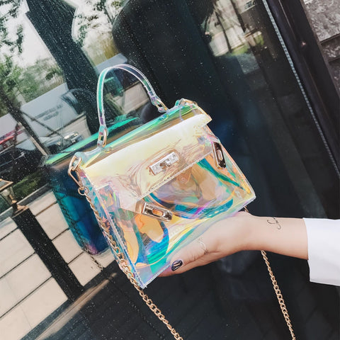 Womens Fashion Clear Tote Messenger Cross Body Shoulder Jelly Bags
