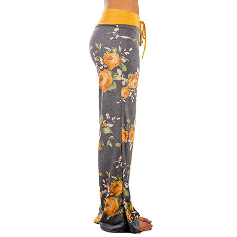 Women Comfy Stretch Floral Print Drawstring Palazzo