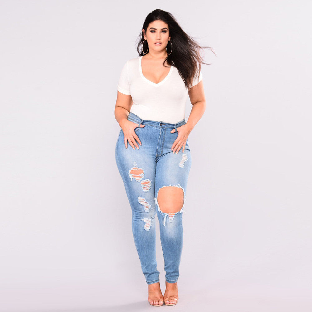 High Waist Ripped Jeans Of Women Spring Pants Capris Hight WaistPlue Size