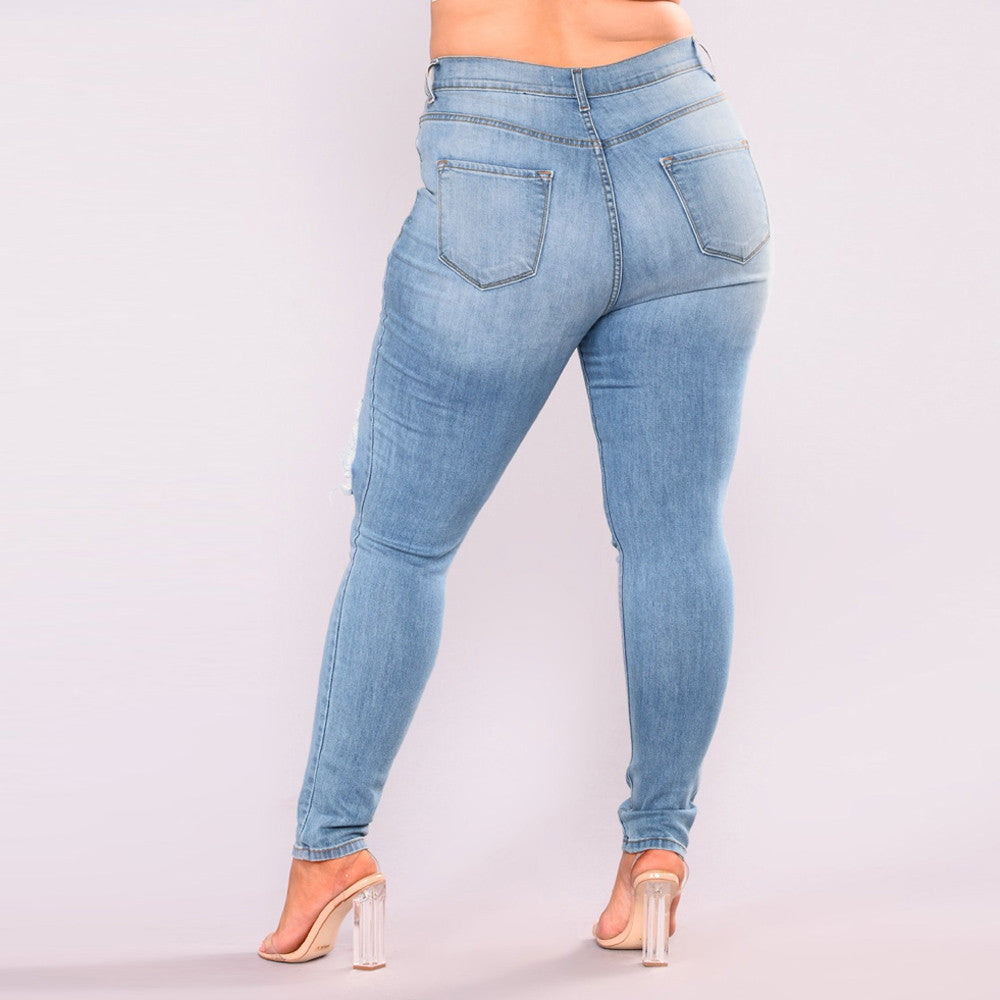 High Waist Ripped Jeans Of Women Spring Pants Capris Hight WaistPlue Size