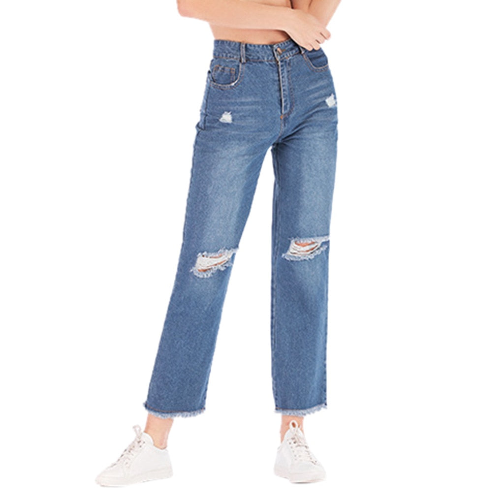 High Waist Ripped Jeans Of Women Spring Pants