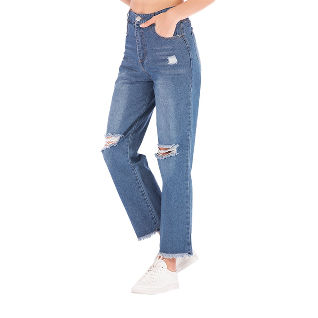 High Waist Ripped Jeans Of Women Spring Pants