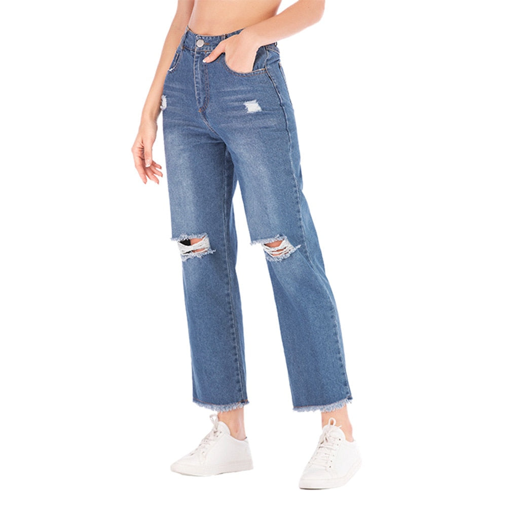 High Waist Ripped Jeans Of Women Spring Pants