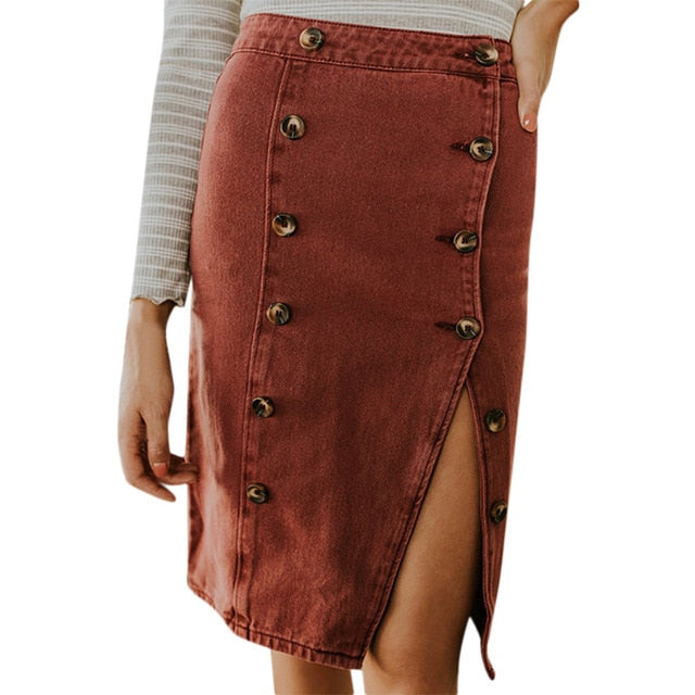 Spring Skirt Of Women Fashion Elastic Button Denim Open Casual Boot