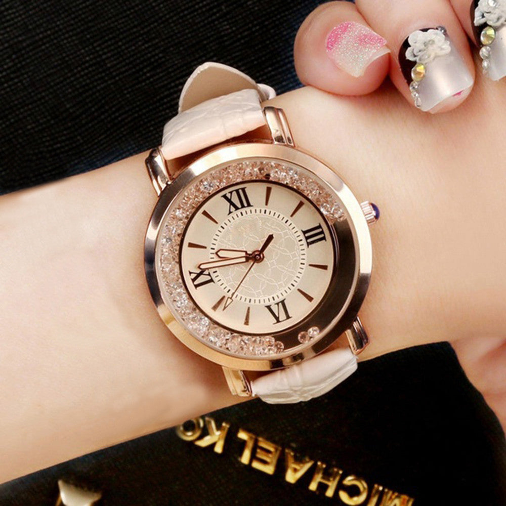 Fashion Luxury Hot Women Watch Leisure Set Auger Leather Stainless Steel