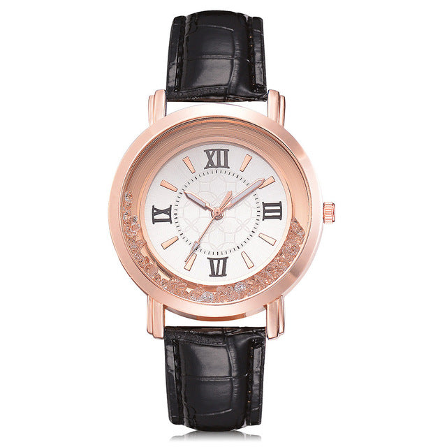 Fashion Luxury Hot Women Watch Leisure Set Auger Leather Stainless Steel