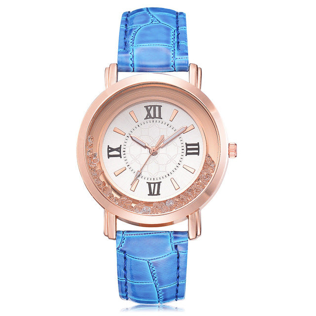 Fashion Luxury Hot Women Watch Leisure Set Auger Leather Stainless Steel