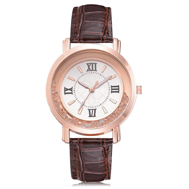 Fashion Luxury Hot Women Watch Leisure Set Auger Leather Stainless Steel