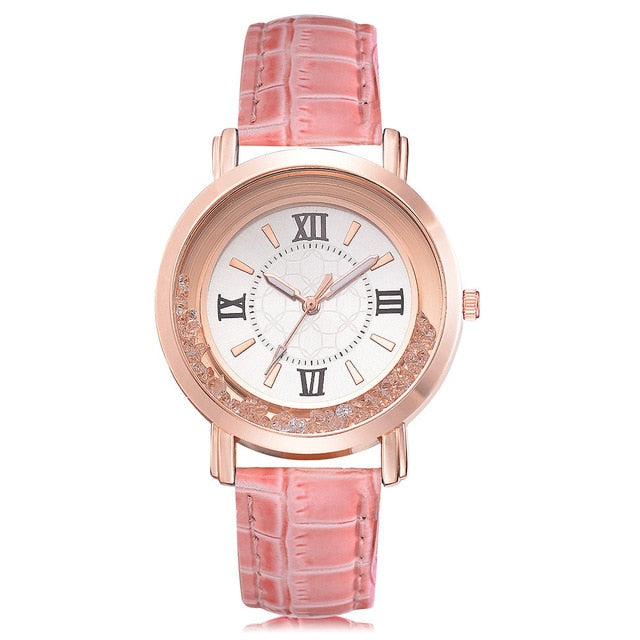 Fashion Luxury Hot Women Watch Leisure Set Auger Leather Stainless Steel