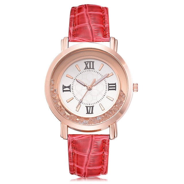 Fashion Luxury Hot Women Watch Leisure Set Auger Leather Stainless Steel