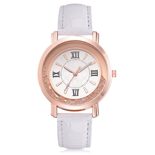 Fashion Luxury Hot Women Watch Leisure Set Auger Leather Stainless Steel