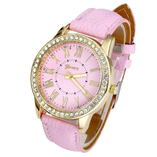 Ladies Casual Wrist Watches Women Fashion PU Leather Roman Numerals Quartz