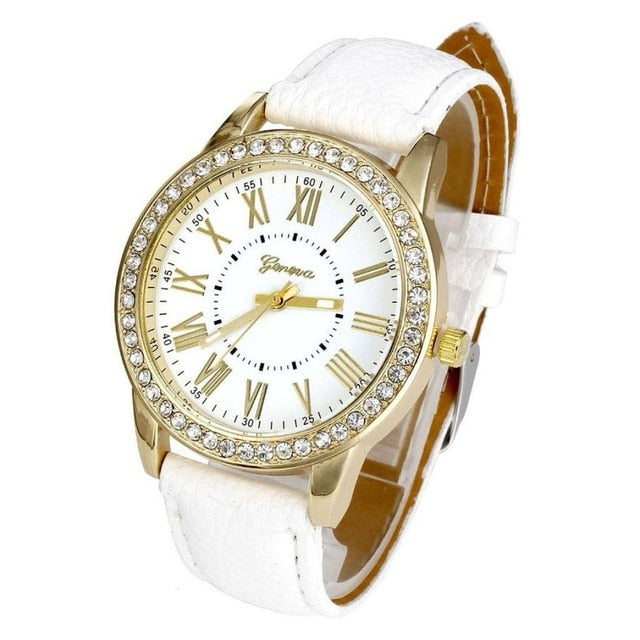 Ladies Casual Wrist Watches Women Fashion PU Leather Roman Numerals Quartz