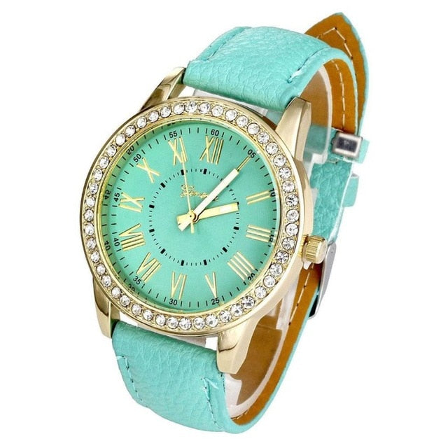 Ladies Casual Wrist Watches Women Fashion PU Leather Roman Numerals Quartz