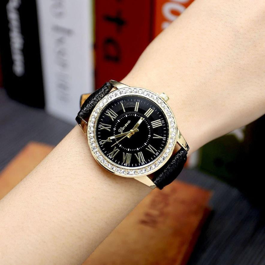 Ladies Casual Wrist Watches Women Fashion PU Leather Roman Numerals Quartz