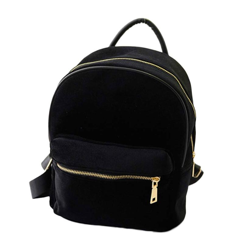 Women Gold Velvet Small Rucksack Backpack School Book Shoulder Bag