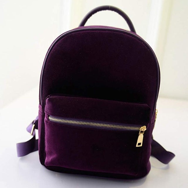 Women Gold Velvet Small Rucksack Backpack School Book Shoulder Bag