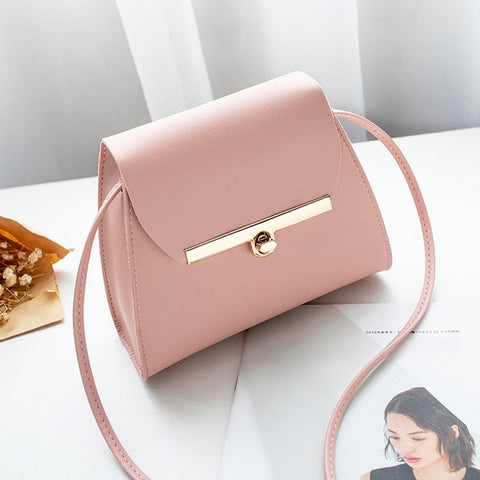 Simple Flap Shoulder PU Leather Bags Women Girls Pure Color