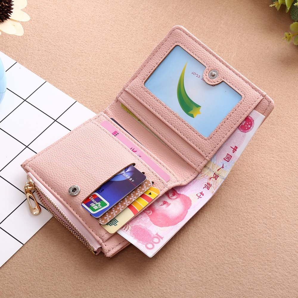 Women Credit Card Wallet Female Small Solid Zipper Purse For Girls